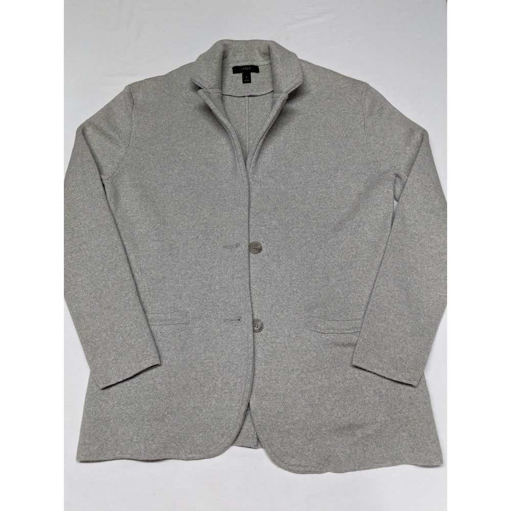 J.Crew Womens Heather Grey Knit Sweater Blazer Button Front Size S Notch Lapel